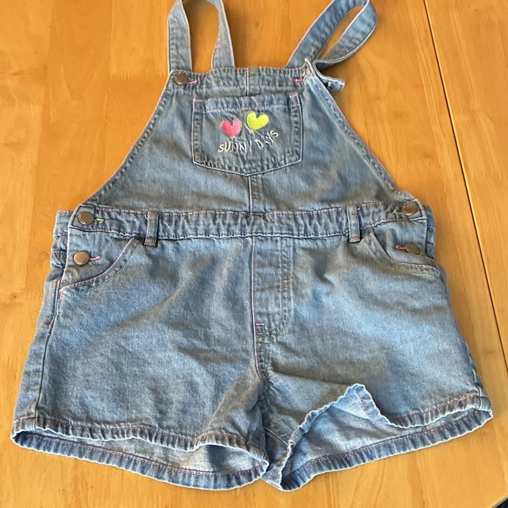 365 Kids from Garanimals Girls Blue Denim Overall One-Piece Shorts Size 10